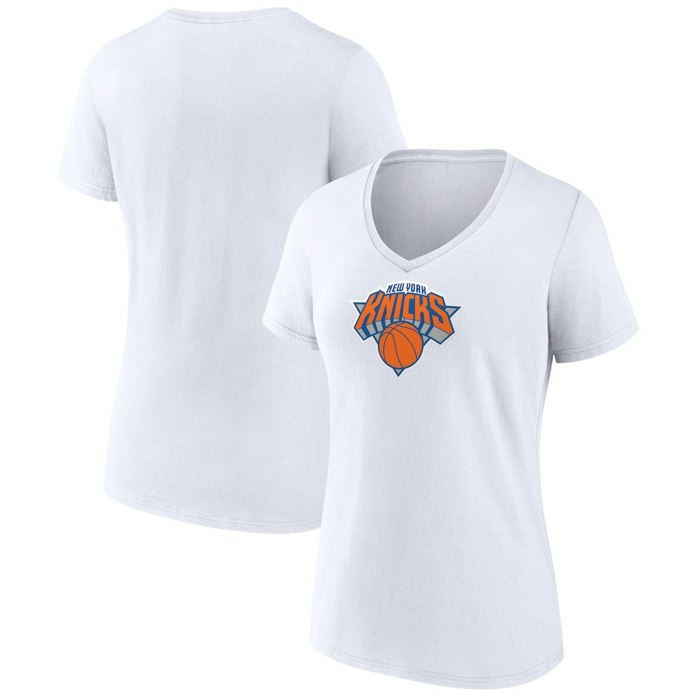 White New York Knicks Women's Logo V-Neck T-Shirt | NBA