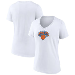 White New York Knicks Women's Logo V-Neck T-Shirt | NBA