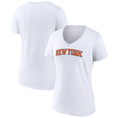 White New York Knicks Women's Wordmark V-Neck T-Shirt | NBA