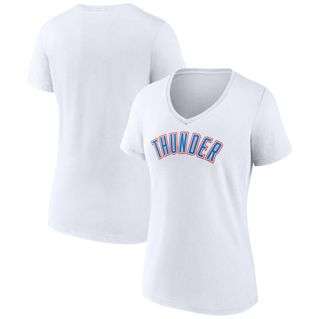 White Oklahoma City Thunder Women's Wordmark V-Neck T-Shirt | NBA