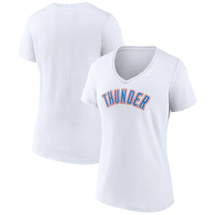 White Oklahoma City Thunder Women's Wordmark V-Neck T-Shirt | NBA