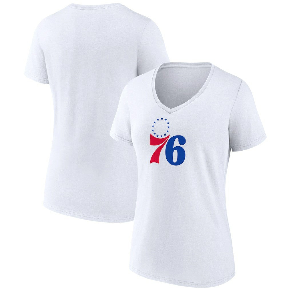 White Philadelphia 76ers Women's Logo V-Neck T-Shirt | NBA