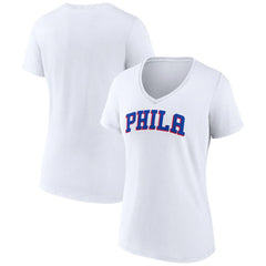 White Philadelphia 76ers Women's Wordmark V-Neck T-Shirt | NBA