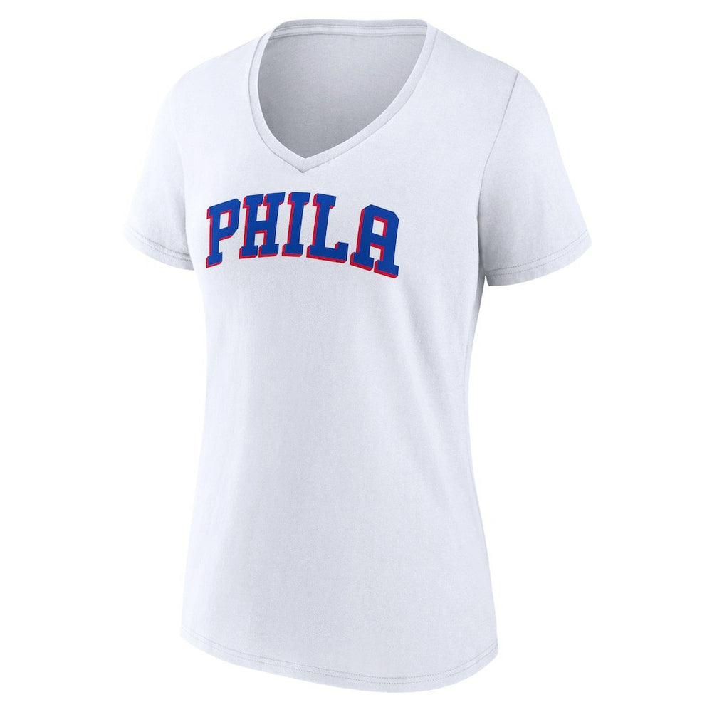 White Philadelphia 76ers Women's Wordmark V-Neck T-Shirt | NBA