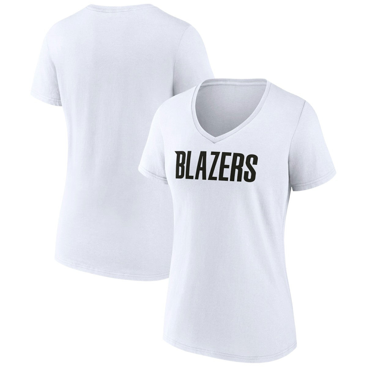 White Portland Trail Blazers Women's Wordmark V-Neck T-Shirt | NBA
