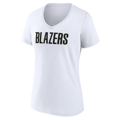 White Portland Trail Blazers Women's Wordmark V-Neck T-Shirt | NBA
