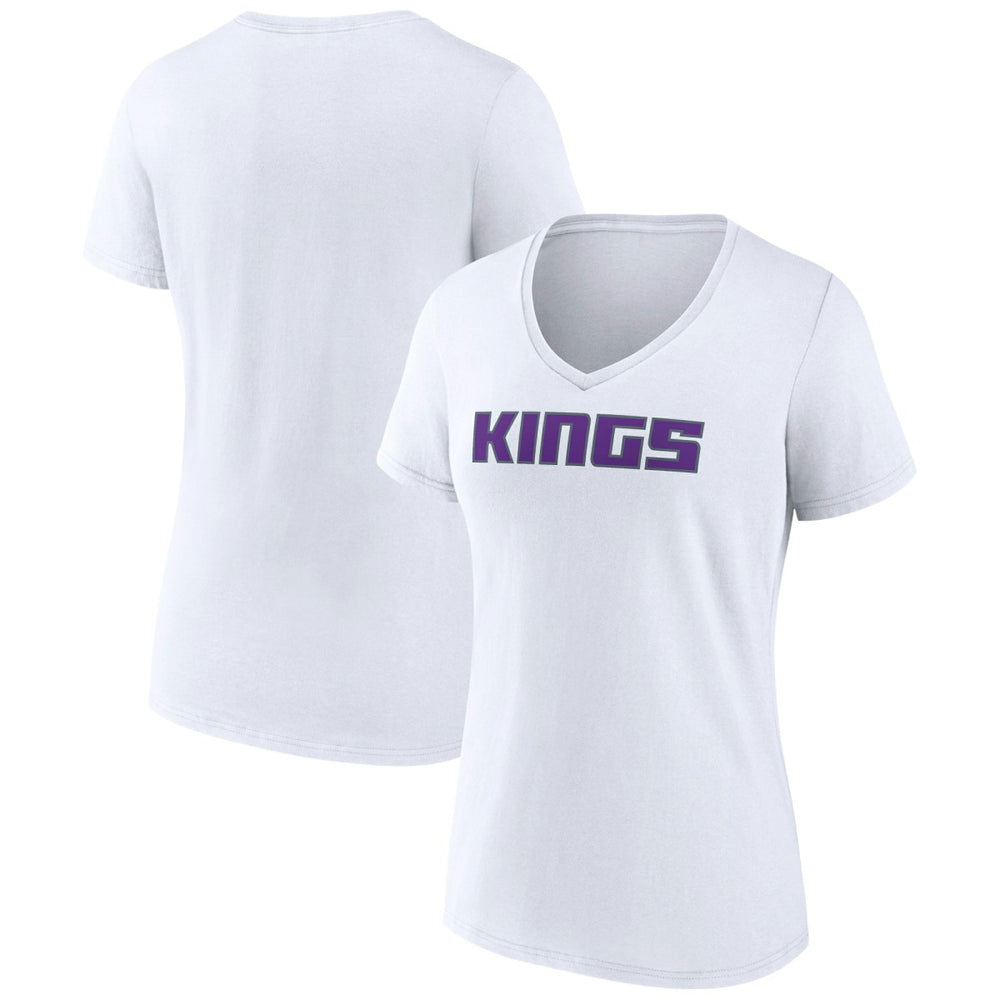 White Sacramento Kings Women's Wordmark V-Neck T-Shirt | NBA