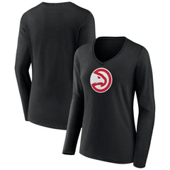 Black Atlanta Hawks Women's Logo Long Sleeve V-Neck T-Shirt | NBA
