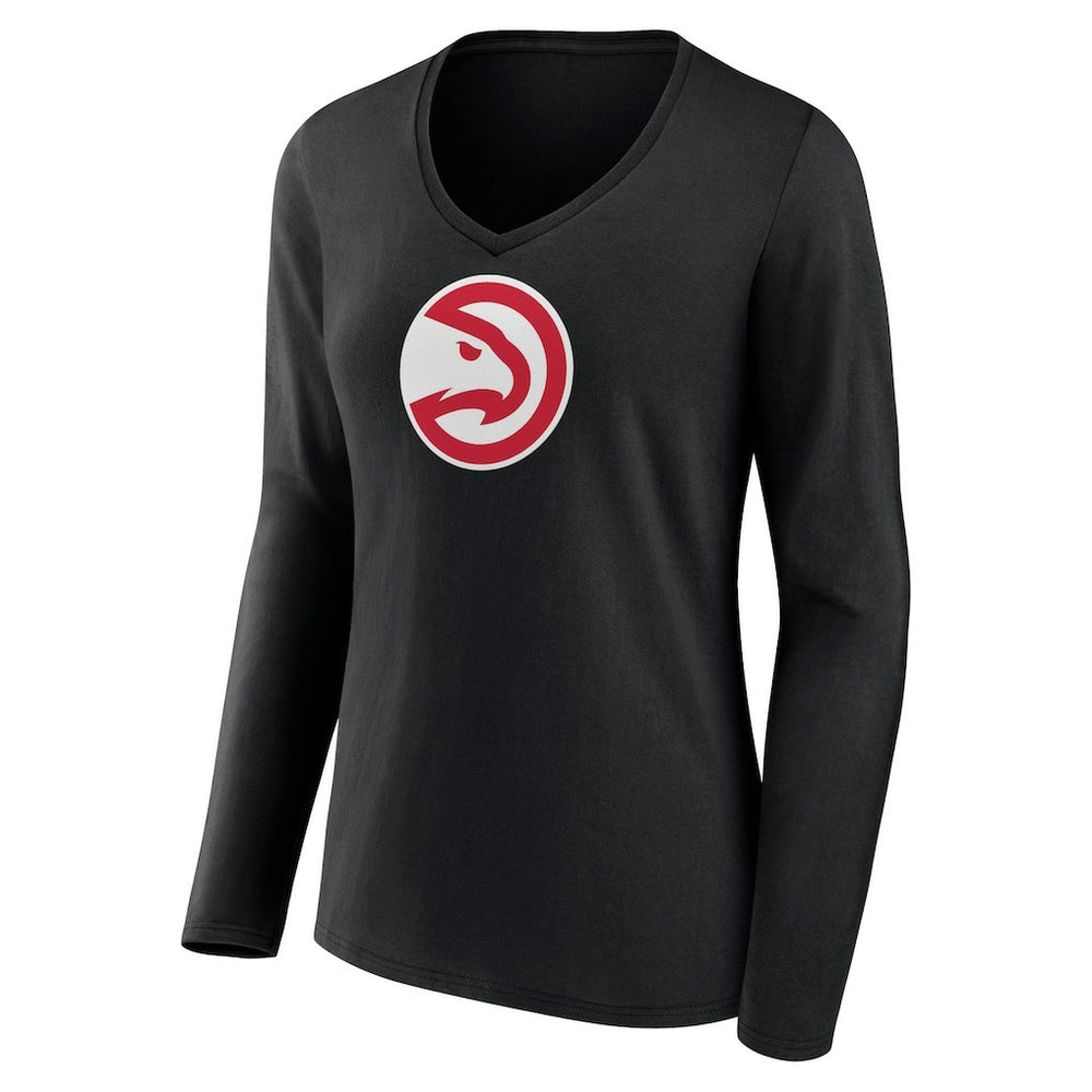 Black Atlanta Hawks Women's Logo Long Sleeve V-Neck T-Shirt | NBA