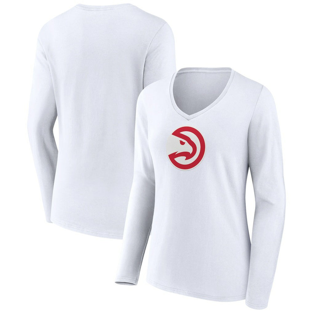 White Atlanta Hawks Women's Logo Long Sleeve V-Neck T-Shirt | NBA