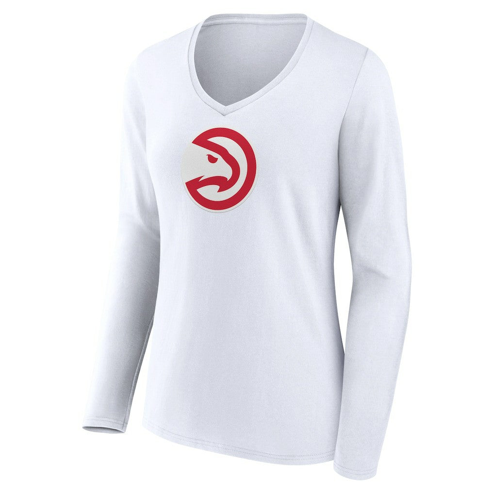 White Atlanta Hawks Women's Logo Long Sleeve V-Neck T-Shirt | NBA
