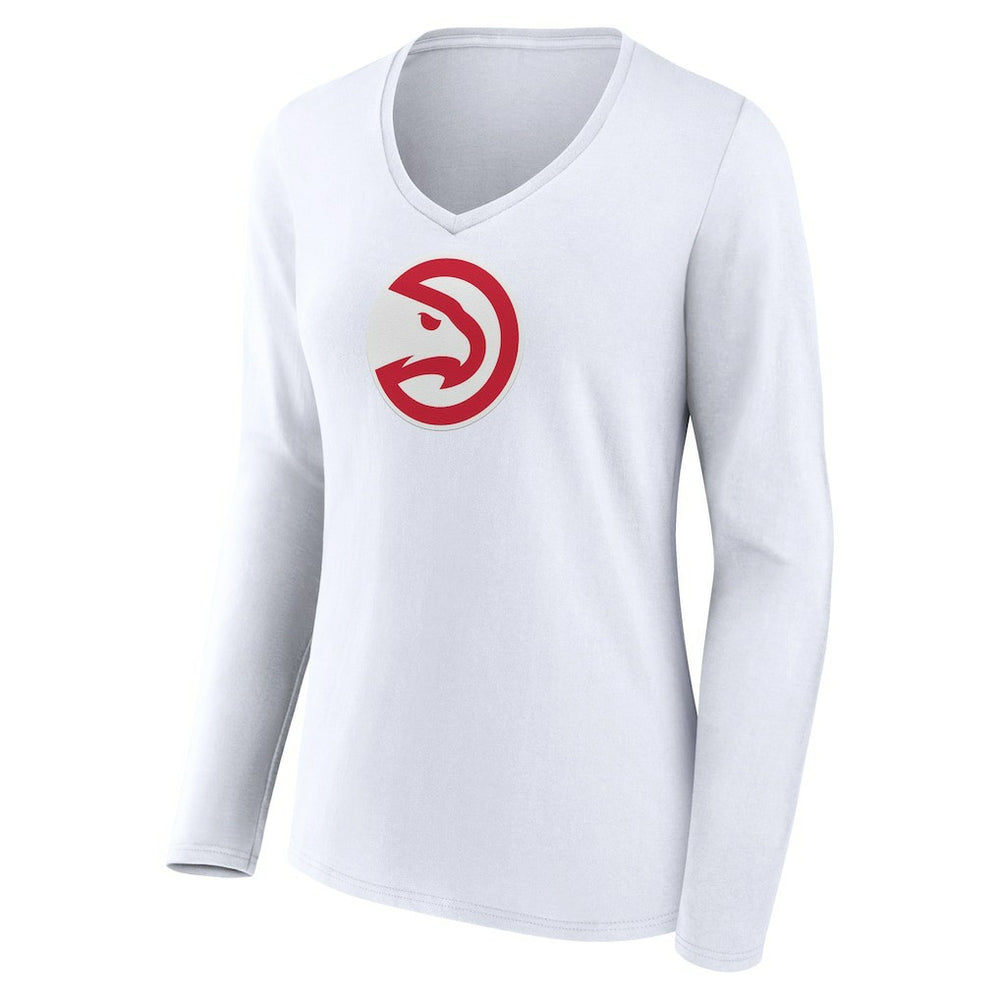 White Atlanta Hawks Women's Logo Long Sleeve V-Neck T-Shirt | NBA