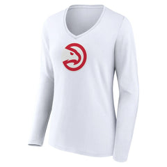 White Atlanta Hawks Women's Logo Long Sleeve V-Neck T-Shirt | NBA