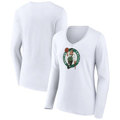 White Boston Celtics Women's Logo Long Sleeve V-Neck T-Shirt | NBA