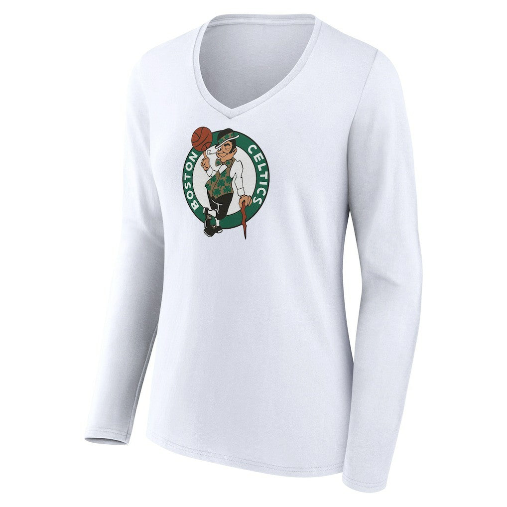 White Boston Celtics Women's Logo Long Sleeve V-Neck T-Shirt | NBA