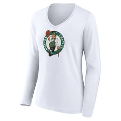 White Boston Celtics Women's Logo Long Sleeve V-Neck T-Shirt | NBA