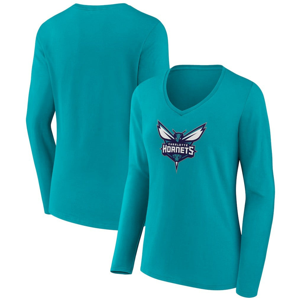 Aqua Charlotte Hornets Women's Logo Long Sleeve V-Neck T-Shirt | NBA