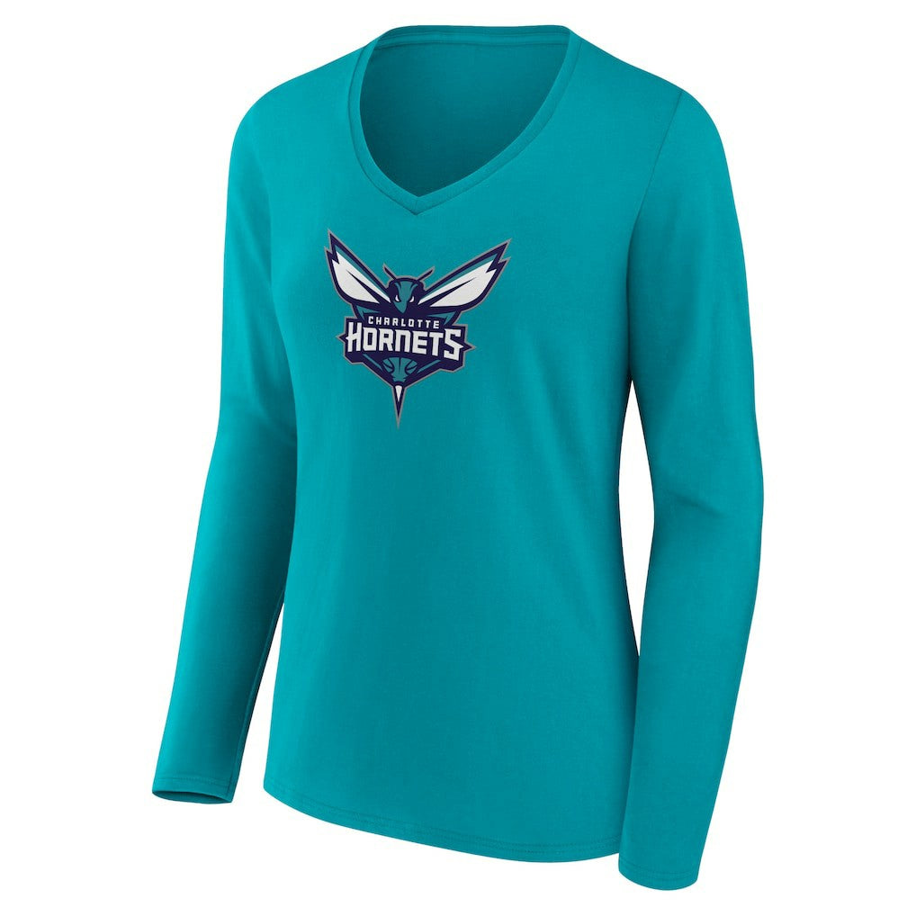 Aqua Charlotte Hornets Women's Logo Long Sleeve V-Neck T-Shirt | NBA