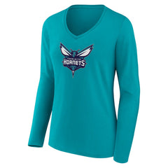 Aqua Charlotte Hornets Women's Logo Long Sleeve V-Neck T-Shirt | NBA