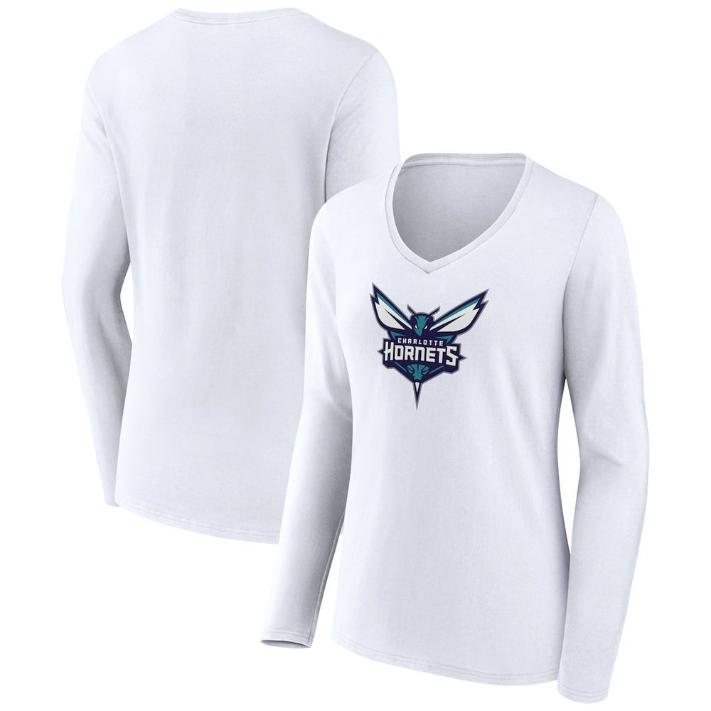 White Charlotte Hornets Women's Logo Long Sleeve V-Neck T-Shirt | NBA