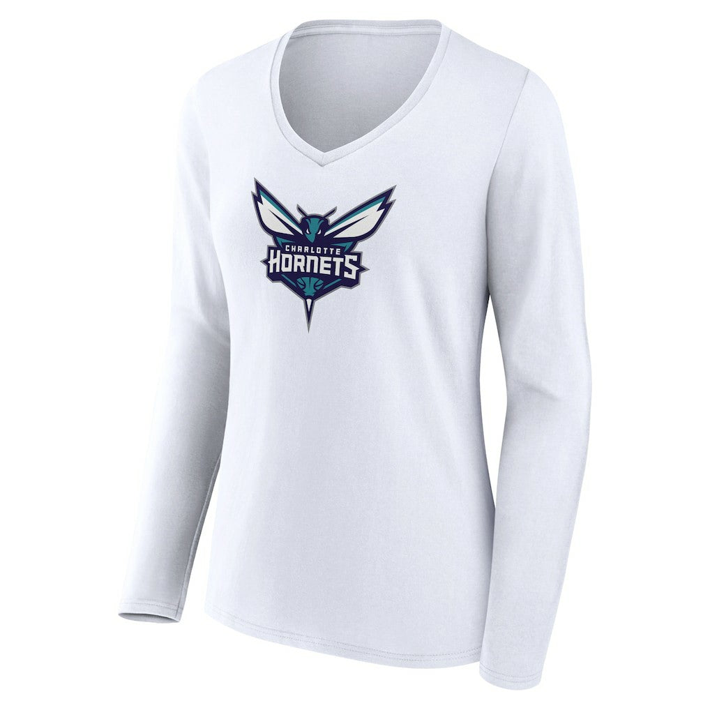 White Charlotte Hornets Women's Logo Long Sleeve V-Neck T-Shirt | NBA