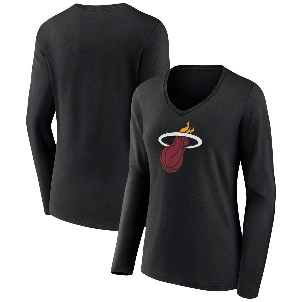 Black Miami Heat Women's Logo Long Sleeve V-Neck T-Shirt | NBA