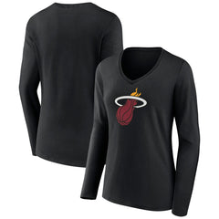 Black Miami Heat Women's Logo Long Sleeve V-Neck T-Shirt | NBA
