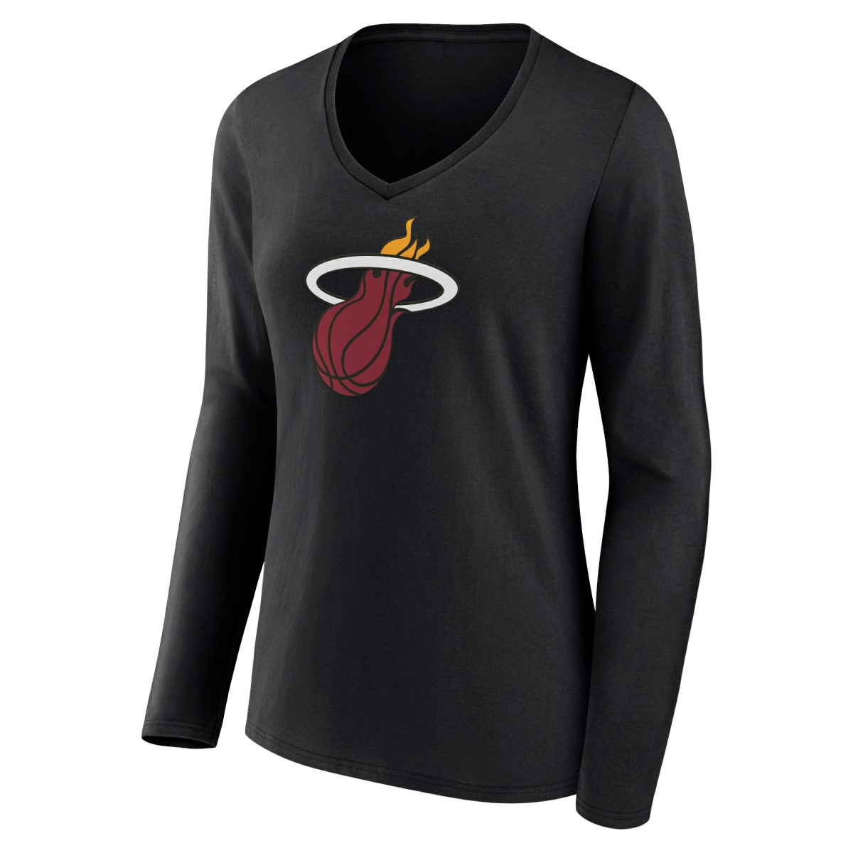 Black Miami Heat Women's Logo Long Sleeve V-Neck T-Shirt | NBA