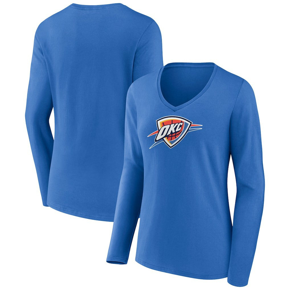 Blue Oklahoma City Thunder Women's Logo Long Sleeve V-Neck T-Shirt | NBA