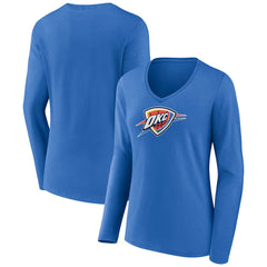 Blue Oklahoma City Thunder Women's Logo Long Sleeve V-Neck T-Shirt | NBA