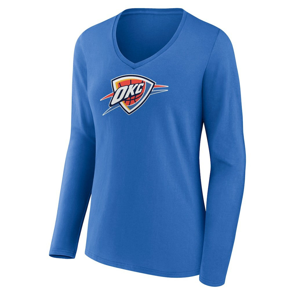 Blue Oklahoma City Thunder Women's Logo Long Sleeve V-Neck T-Shirt | NBA