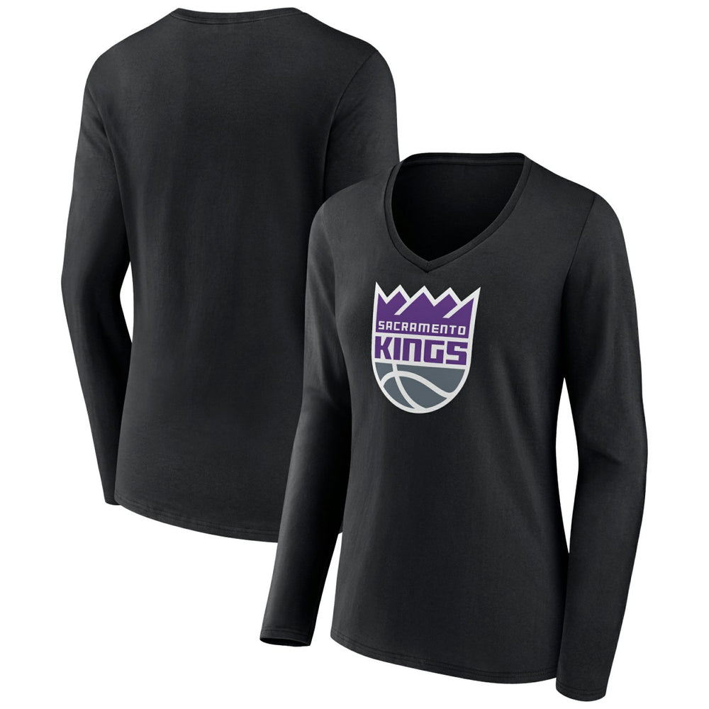 Black Sacramento Kings Women's Logo Long Sleeve V-Neck T-Shirt | NBA