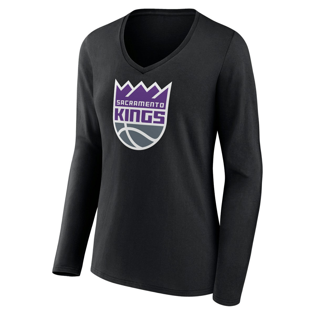 Black Sacramento Kings Women's Logo Long Sleeve V-Neck T-Shirt | NBA