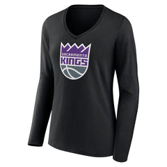 Black Sacramento Kings Women's Logo Long Sleeve V-Neck T-Shirt | NBA