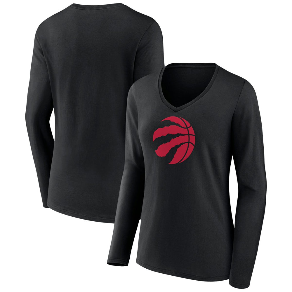 Black Toronto Raptors Women's Logo Long Sleeve V-Neck T-Shirt | NBA