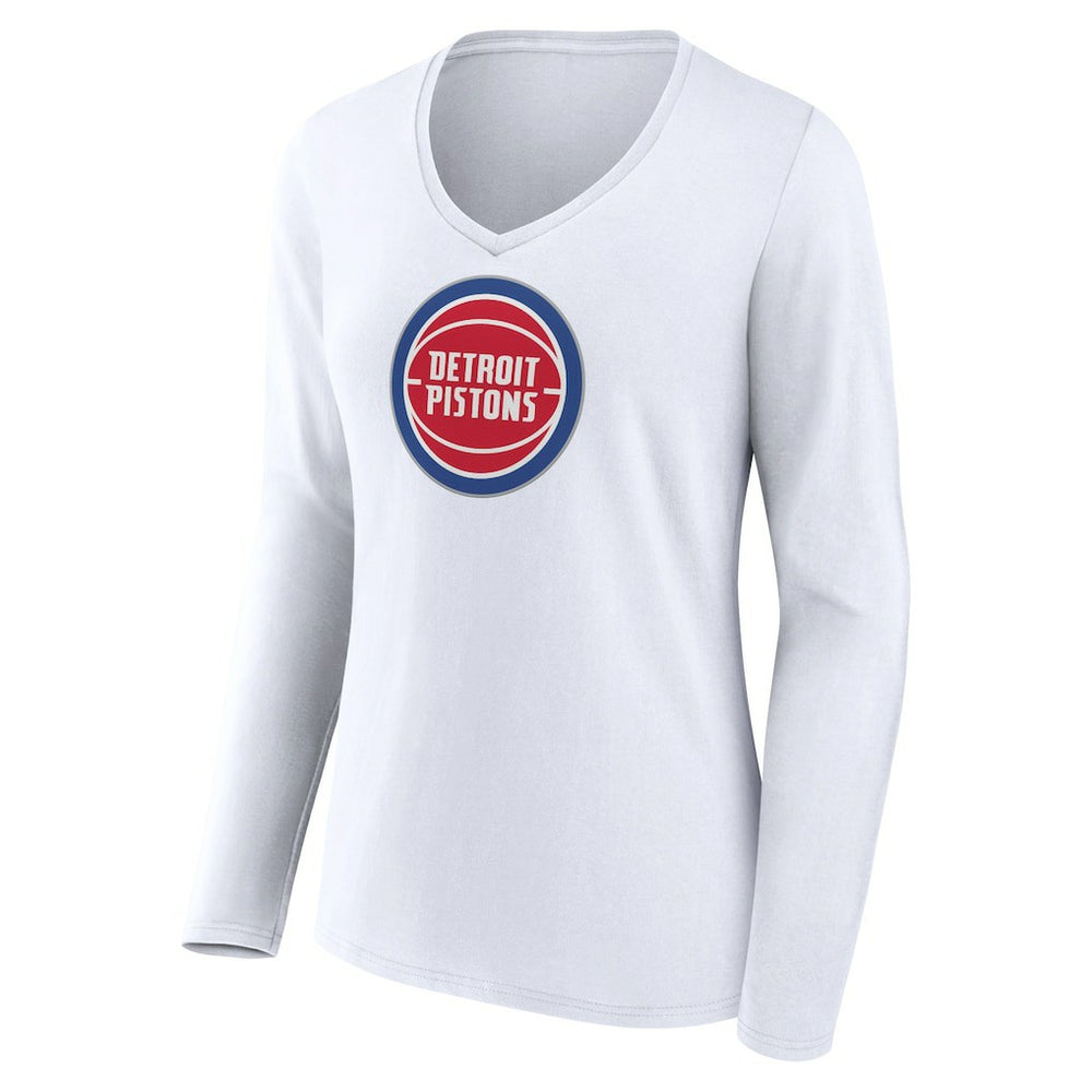 White Detroit Pistons Women's Logo Long Sleeve V-Neck T-Shirt sale | NBA