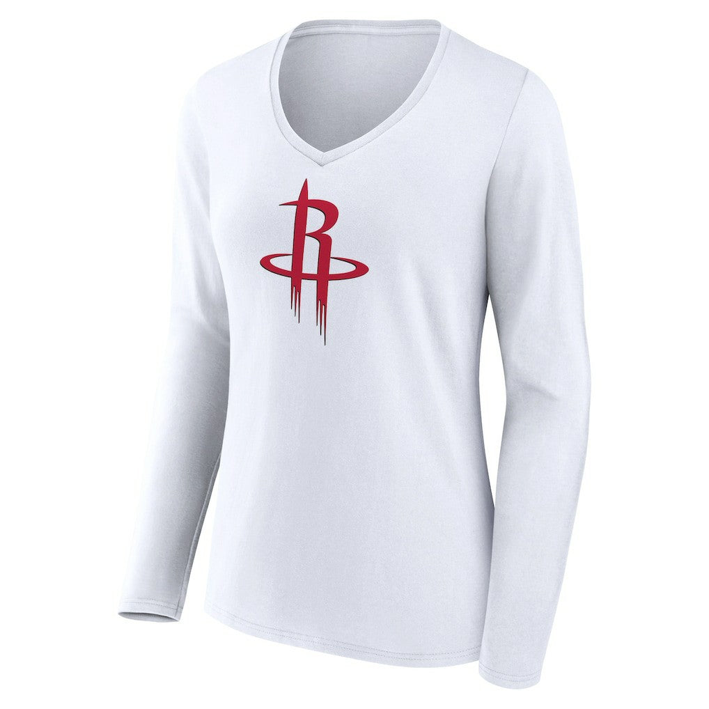White Houston Rockets Women's Logo Long Sleeve V-Neck T-Shirt | NBA