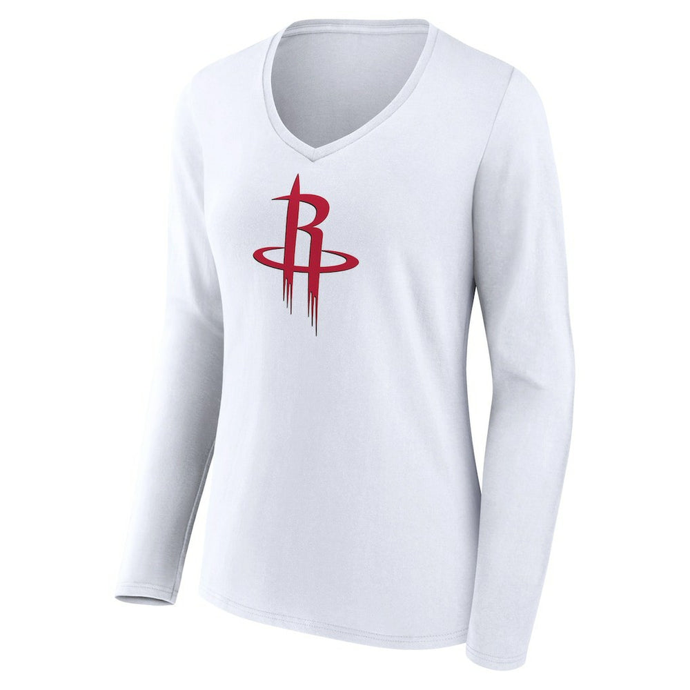 White Houston Rockets Women's Logo Long Sleeve V-Neck T-Shirt | NBA