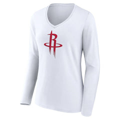 White Houston Rockets Women's Logo Long Sleeve V-Neck T-Shirt | NBA