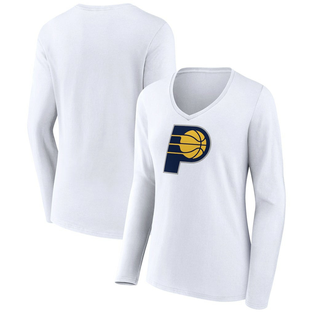 White Indiana Pacers Women's Logo Long Sleeve V-Neck T-Shirt | NBA