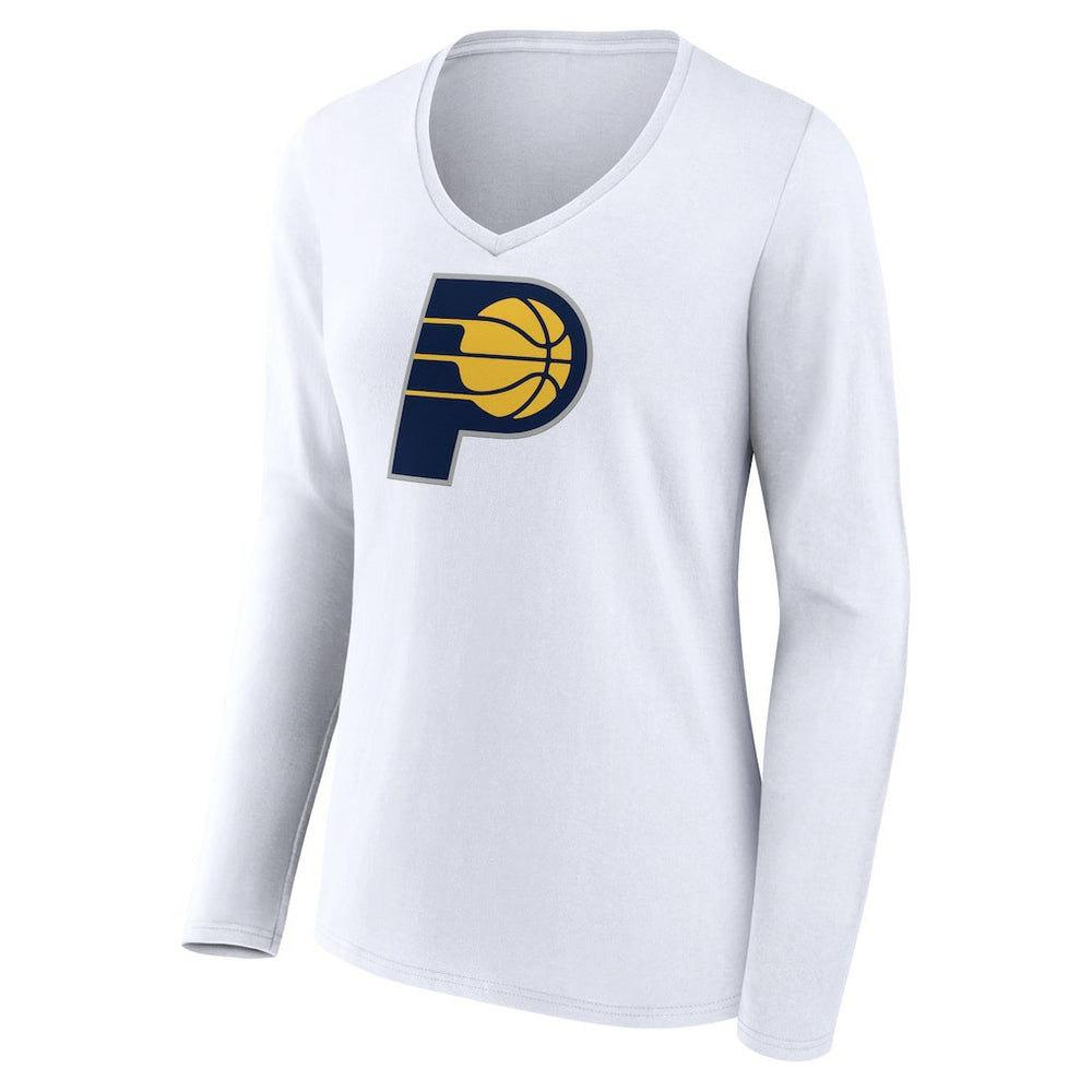 White Indiana Pacers Women's Logo Long Sleeve V-Neck T-Shirt | NBA
