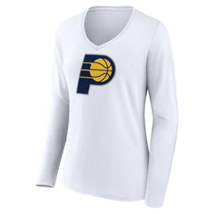 White Indiana Pacers Women's Logo Long Sleeve V-Neck T-Shirt | NBA