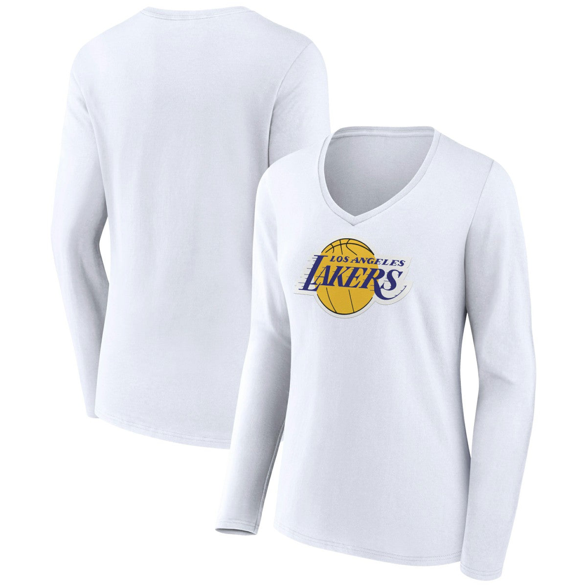 White Los Angeles Lakers Women's Logo Long Sleeve V-Neck T-Shirt | NBA
