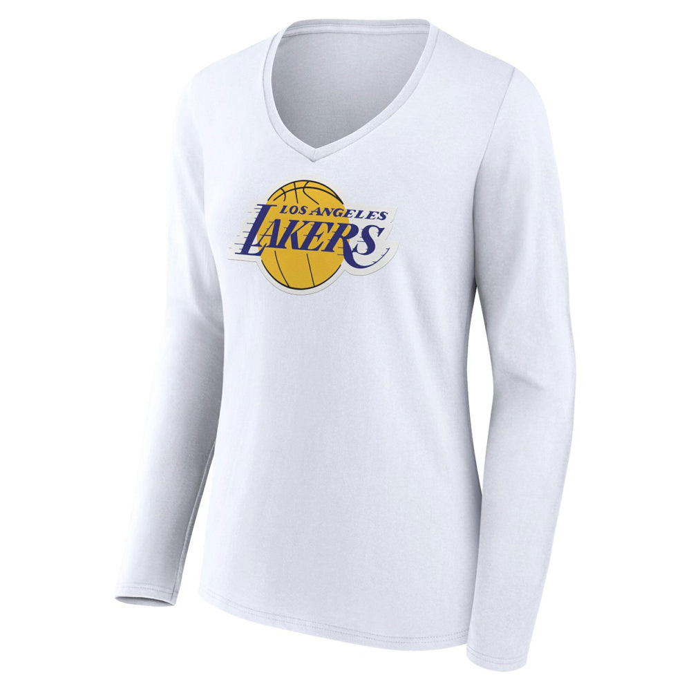 White Los Angeles Lakers Women's Logo Long Sleeve V-Neck T-Shirt | NBA