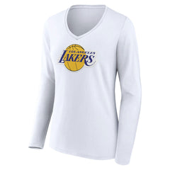 White Los Angeles Lakers Women's Logo Long Sleeve V-Neck T-Shirt | NBA