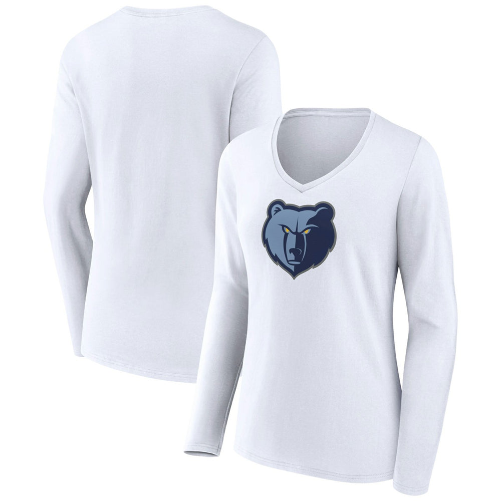 White Memphis Grizzlies Women's Logo Long Sleeve V-Neck T-Shirt | NBA