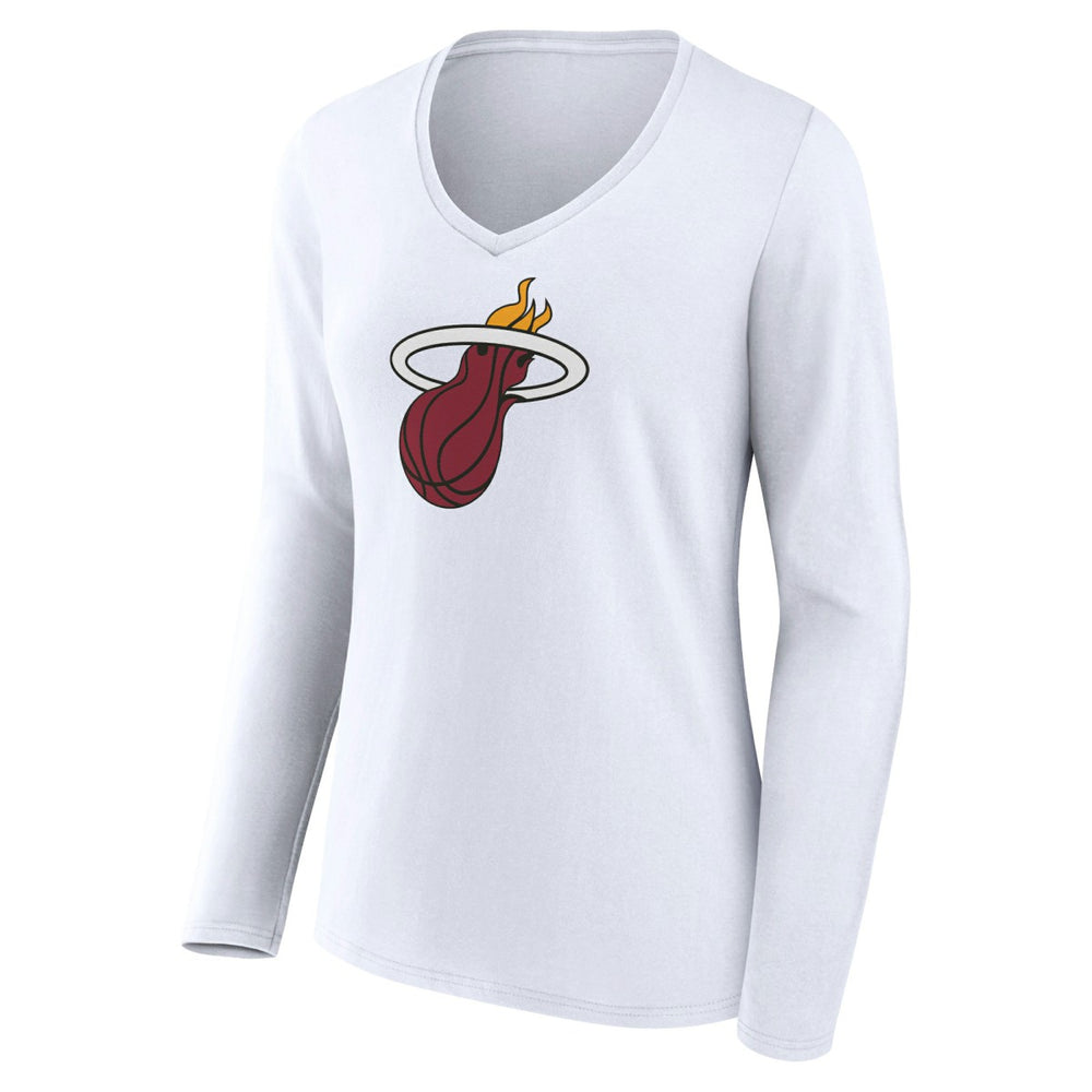 White Miami Heat Women's Logo Long Sleeve V-Neck T-Shirt | NBA