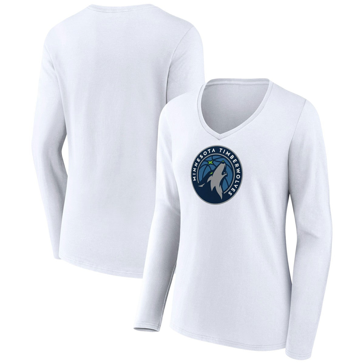 White Minnesota Timberwolves Women's Logo Long Sleeve V-Neck T-Shirt | NBA