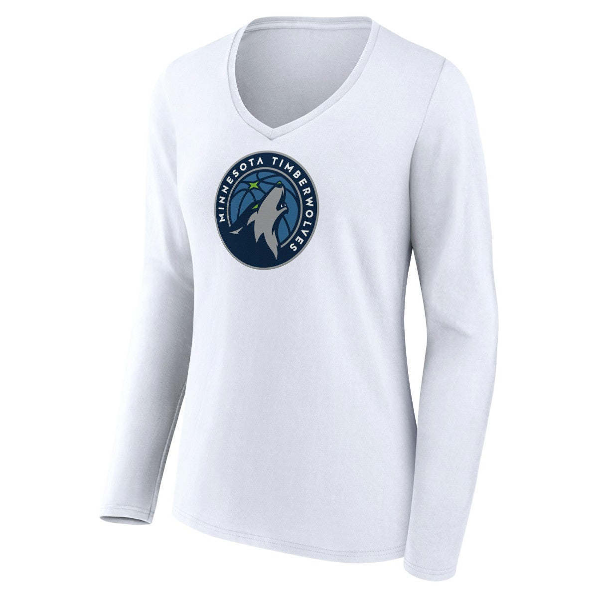 White Minnesota Timberwolves Women's Logo Long Sleeve V-Neck T-Shirt | NBA