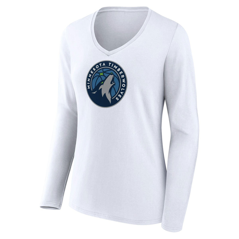 White Minnesota Timberwolves Women's Logo Long Sleeve V-Neck T-Shirt | NBA